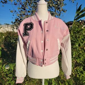 Pretty Little Thing Pink White Varsity Jacket Girly Small